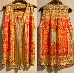 Johnny Was Silk Sleeveless Button Up Tunic L